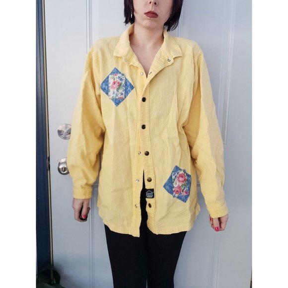Vintage 90s Yellow Corduroy Grandmacore‎ Button Down - Picture 1 of 4